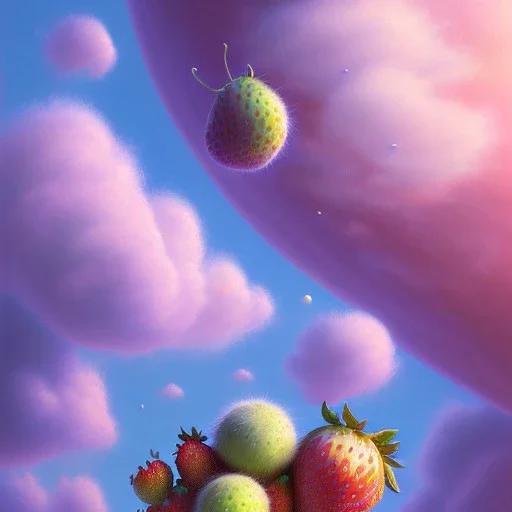 pixar style,realistic painting of a big jar with marmelade and a woman,volumetric blue clouds,pink sky environment and flying strawberries in background, volumetric lighting,dramatic lighting, detailed digital painting, extreme dense and fine fur, anime, ornate, colour-washed colors, elegant, small minutiae, tiny features, particulars, centered, smooth, sharp focus, renderman gofur render, 8k, uhd, detailed eyes, real