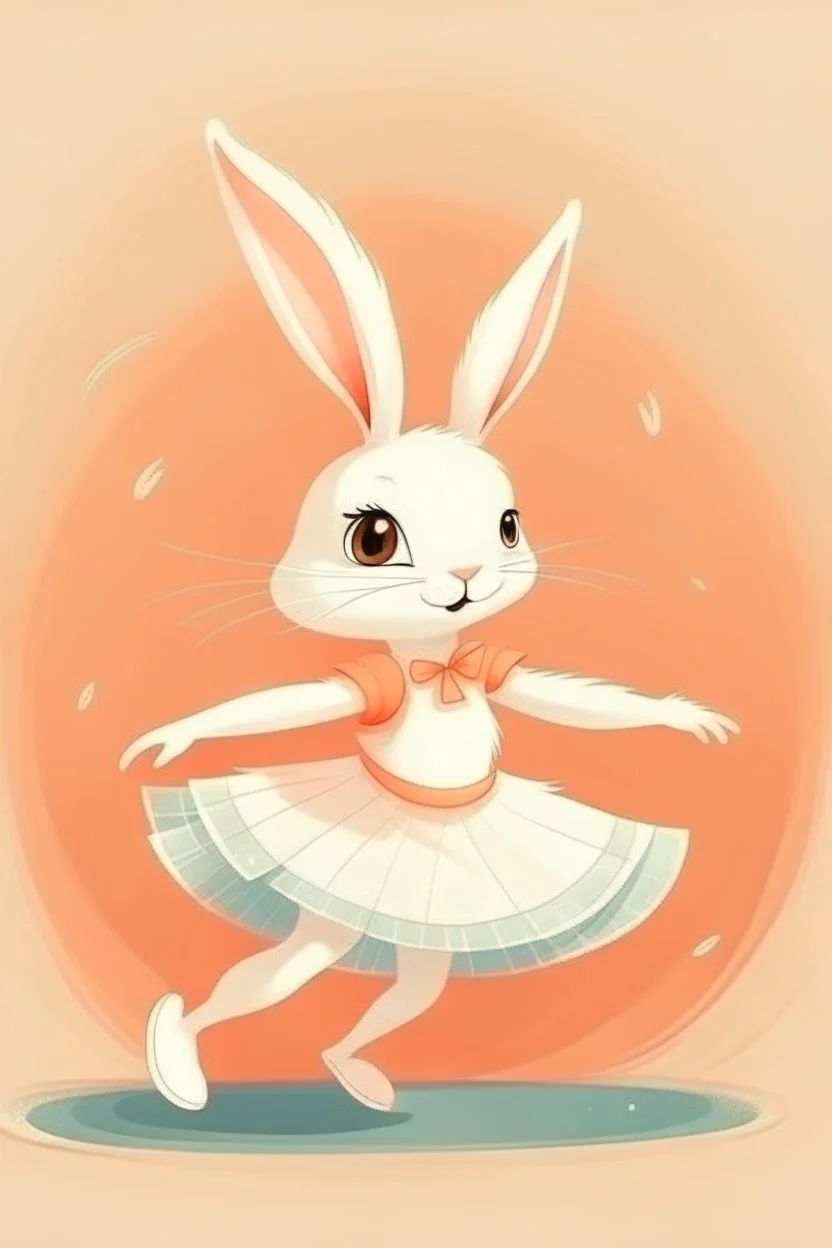 cartoon style: cute little rabbit ballerina doing pirouette