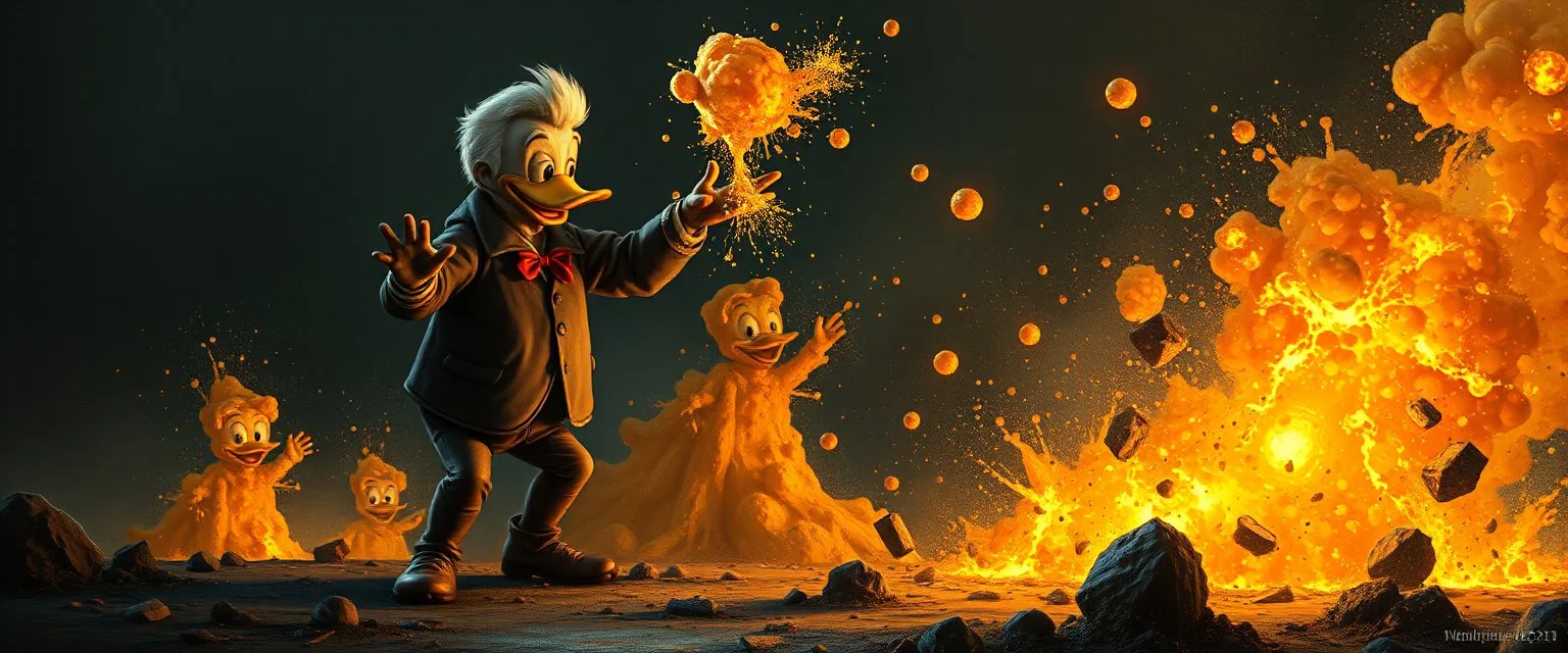 Donald fikk noe av stoffet til å detonere ved ett uhell. Når Donalditt brukes som drivstoff, utløser det vanvittige krefter. In the style of Rembrandt and Fallout 4