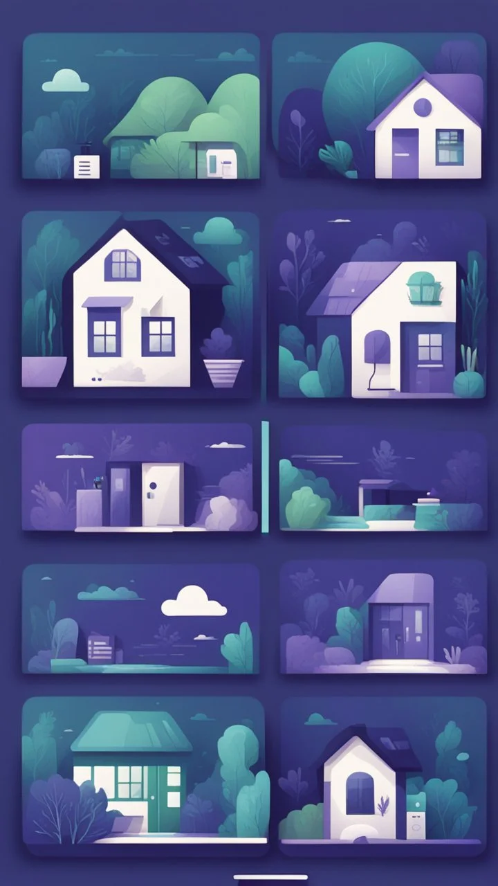 illustrations with a simple art style that show home page use dark blue-purple and green 00FF00