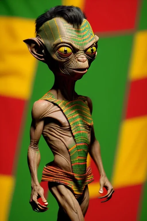 smeagol in Kente cloth, cinematic, ghana colours, african pattern, engraved, high detail