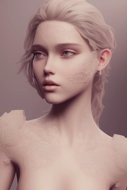 full body of A Young beauty model decorated in lace and crystals, octane render big