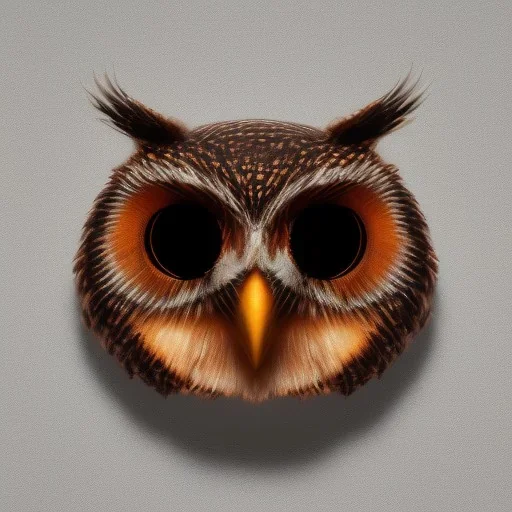 symmetrical, minimalistic, semi-metallic full-body owl 3d render logo, centered, gradient, dark background