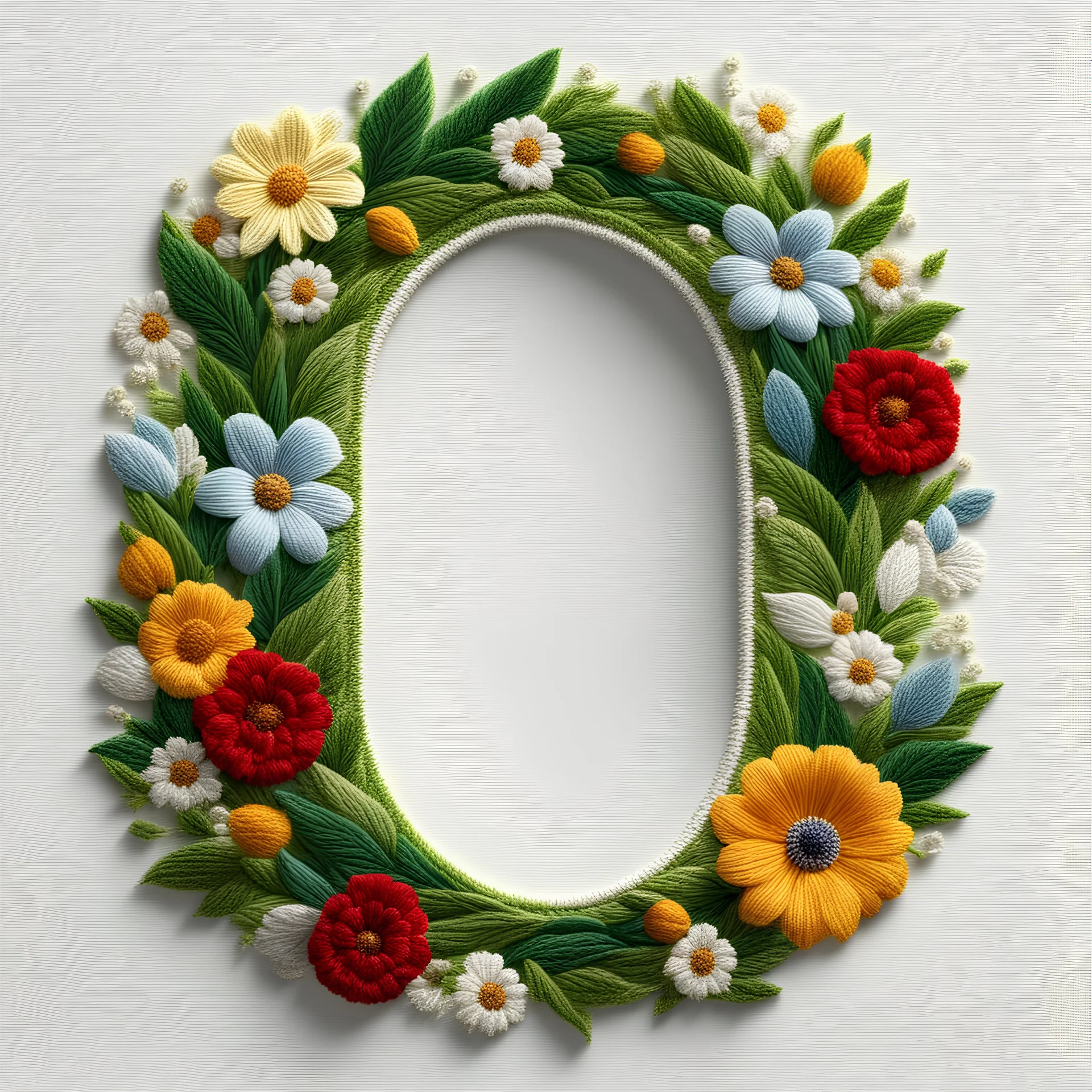 Letter (O) in embroidered flower style with clear background, white background, realistic photo, 8K