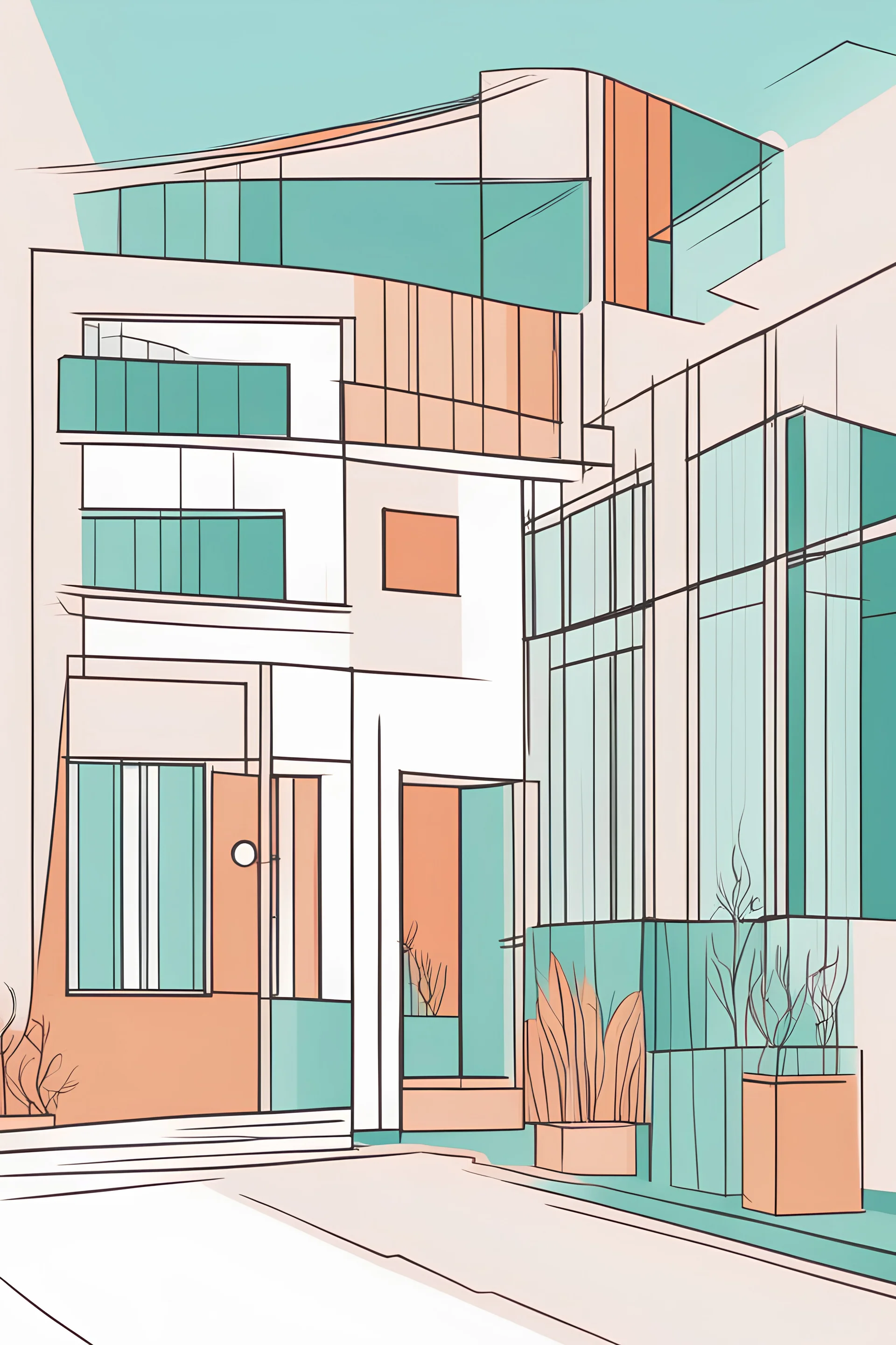 Minimalist illustration bohomein and simple line art, front view, vibrant colour background