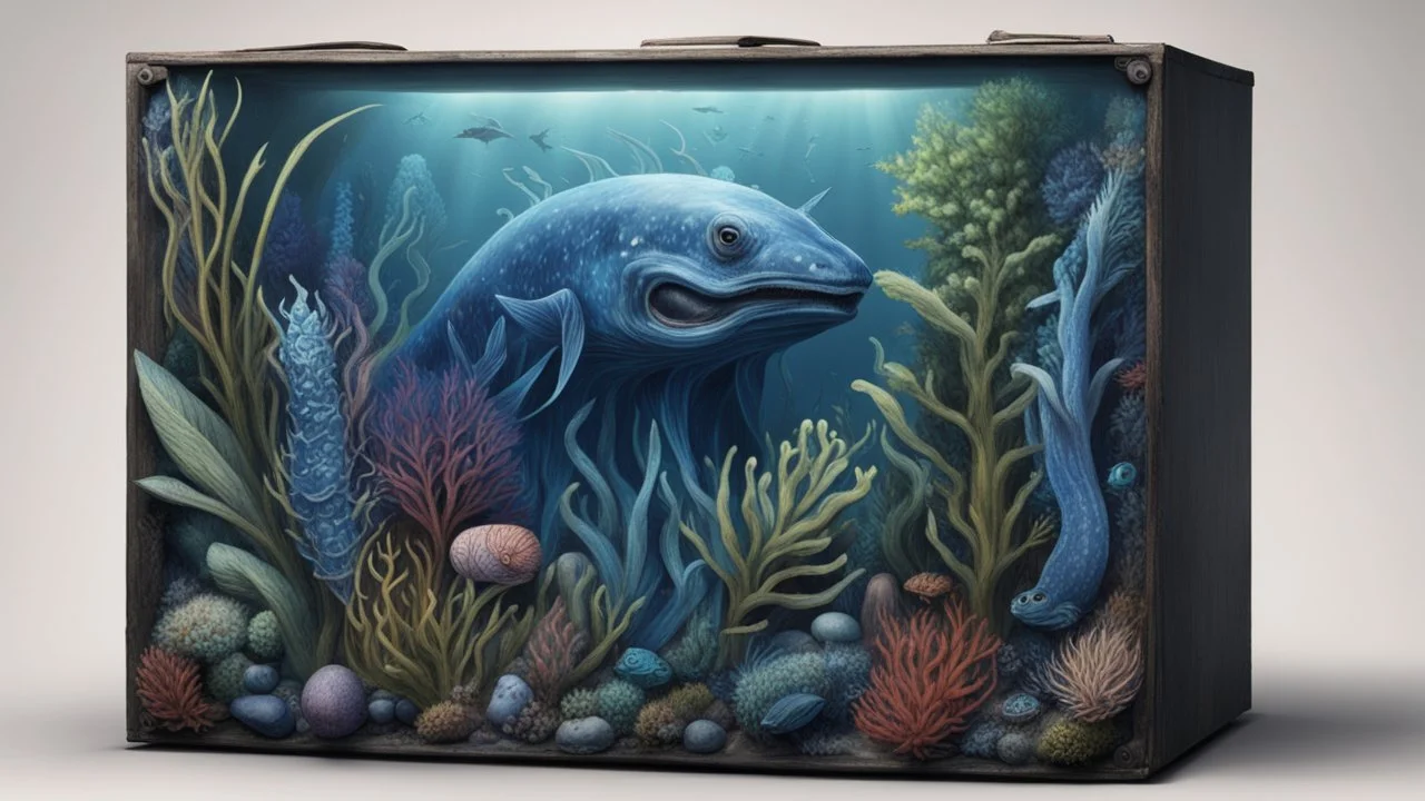 creatures, plants from subanautica from deep sea, drawn on the box, leviathan biom, plants, kyanite ,very realistic 4k