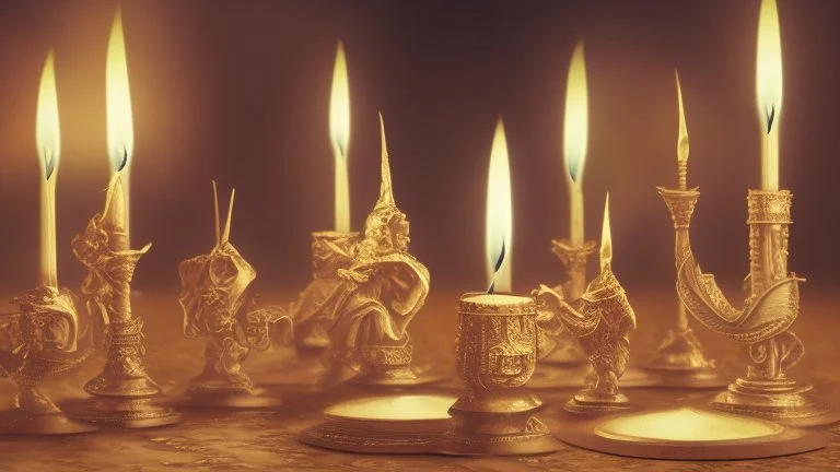 seven candles on a table