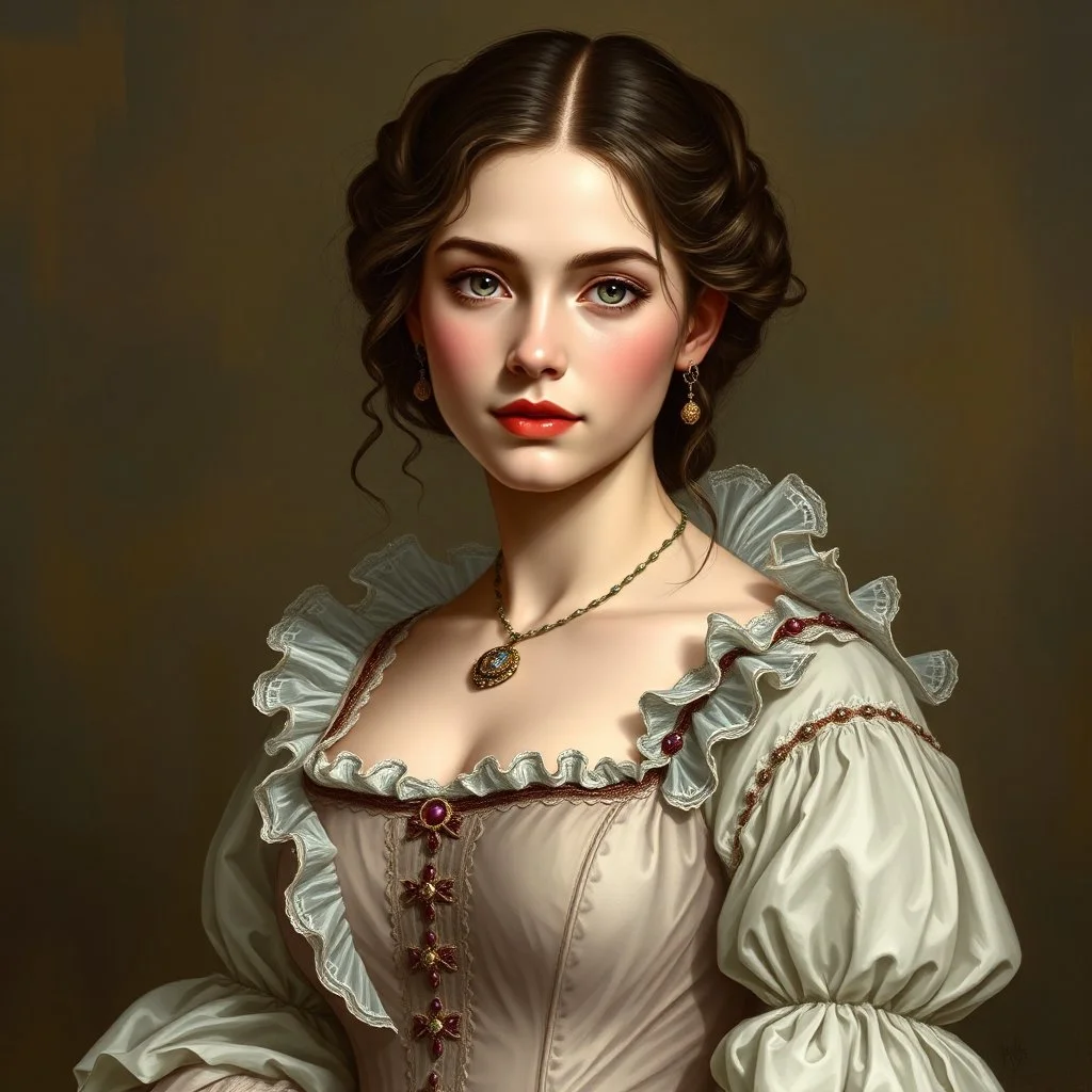 a beautiful noble woman, 17th century, young, pretty, dress, digital art