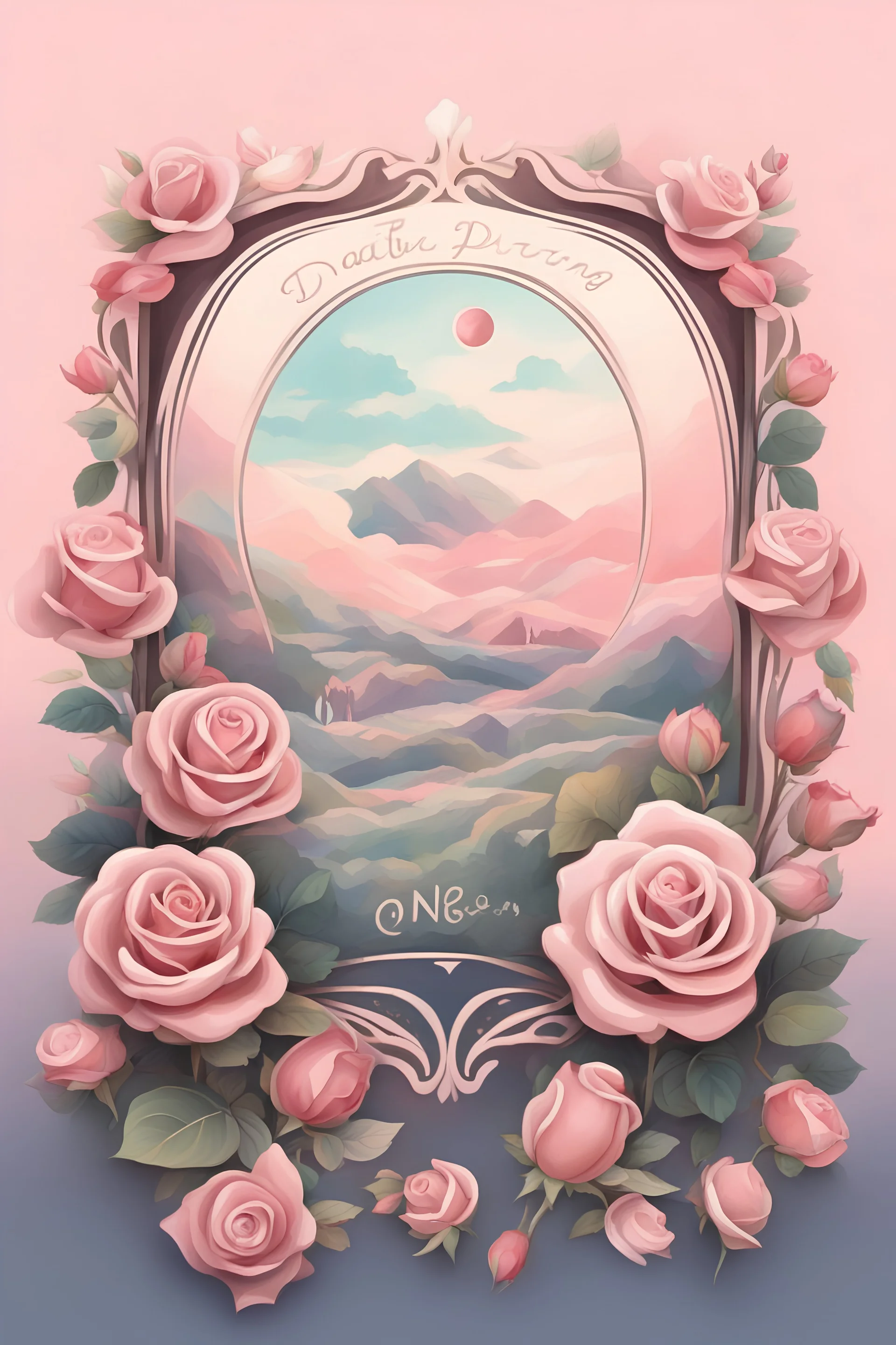 the logo of the dating square, pastel landscape with roses,