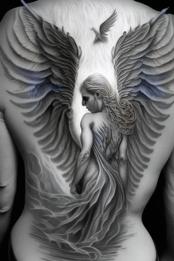 angel from back ultra realistic tattoo design