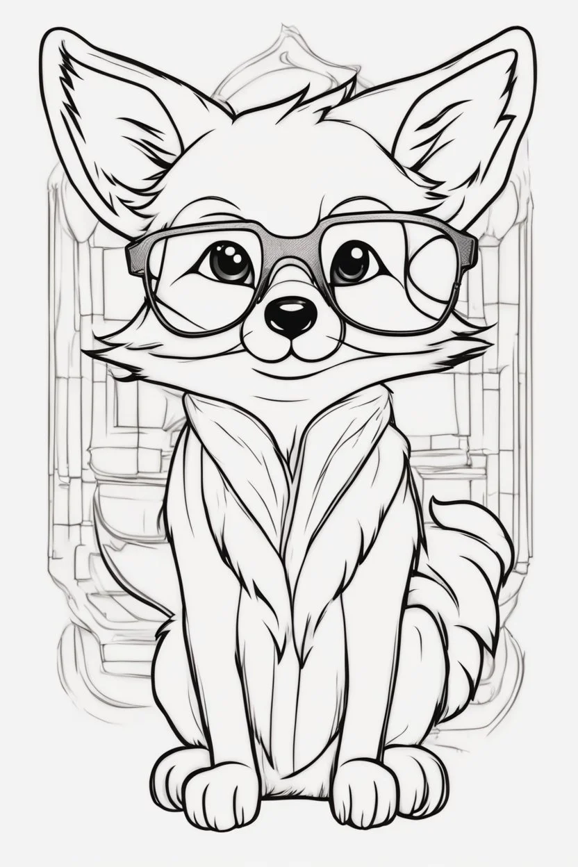 Outline art for cute coloring pages with fox with glasses, full body, white background, sketch style, only use outline, clean line art, no shadows and clear and well outlined.