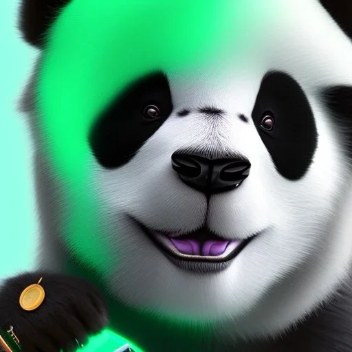 A male humanoid/furry panda with mint fur color that can use ice rainbow superpowers in pixar style