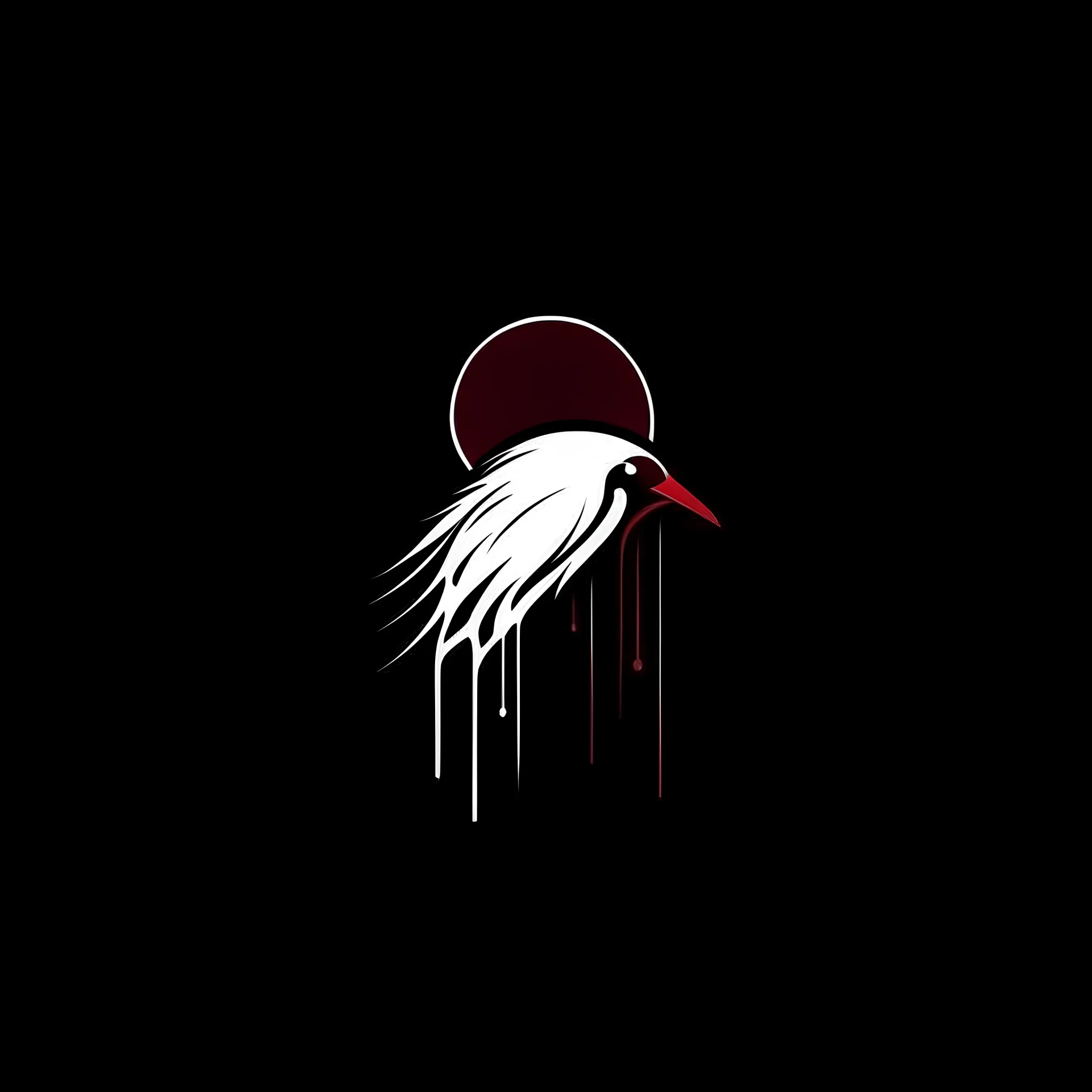 minimalistic logo of a small bill bird, dripping blood over black background