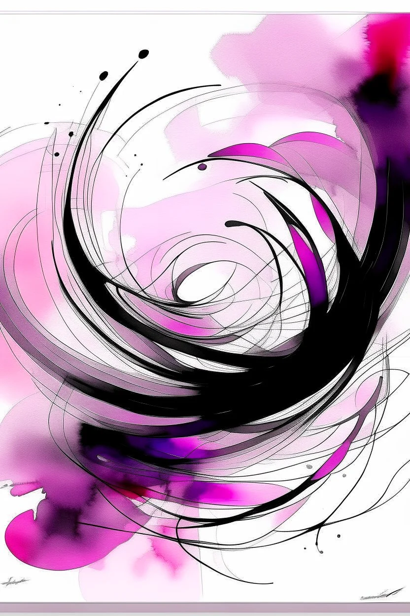 Whirlygig; Abstract art; Ink wash; gradient from purple to pink to silver