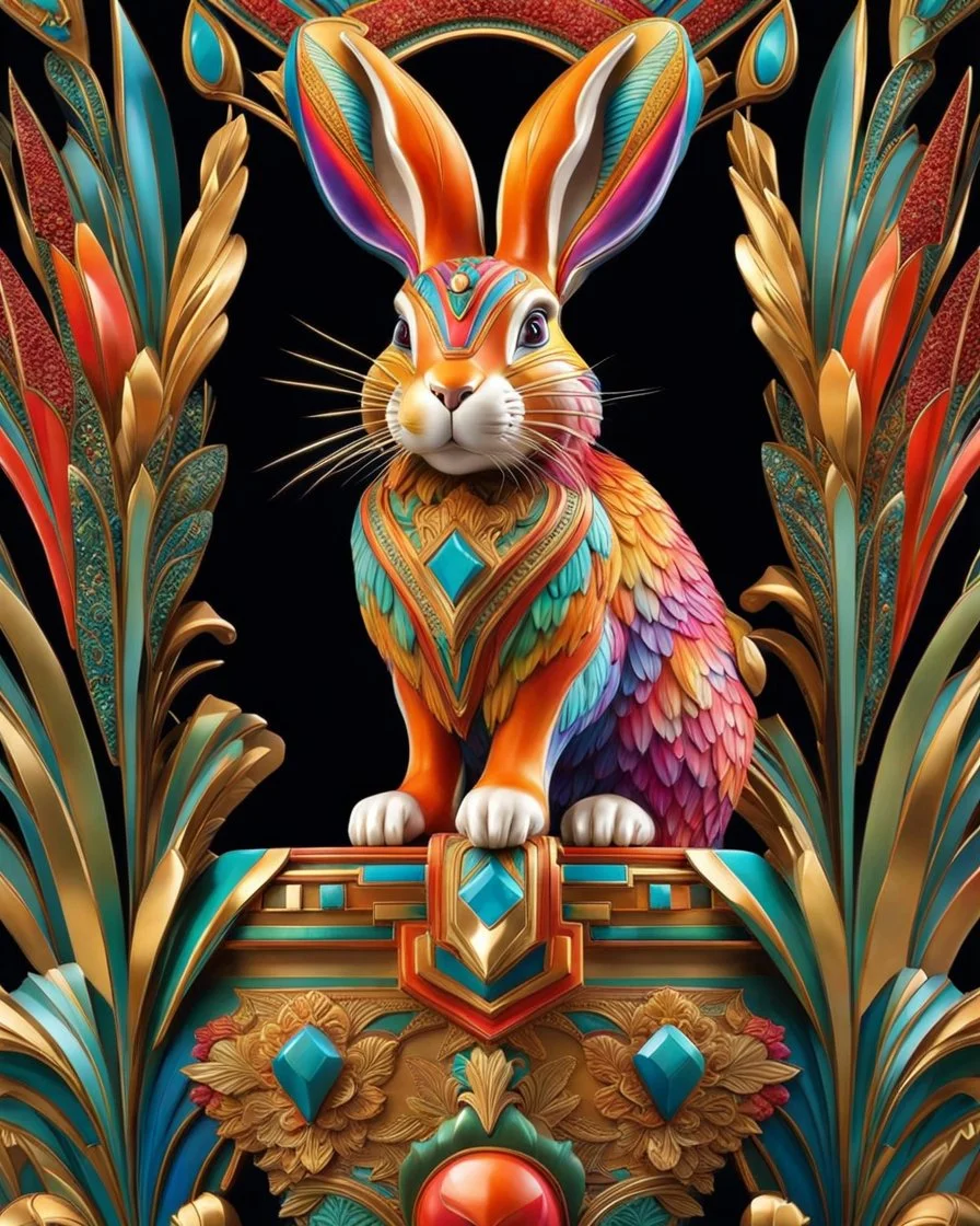 Beautiful rabit colorful art Deco, full body, amazing artwork, hyper detailed, ultra maximalist quality, 12k