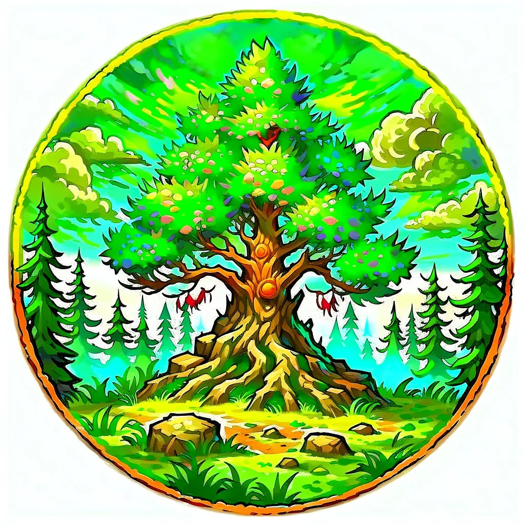 woods pine tree RPG MMO hotkey ability icon painterly