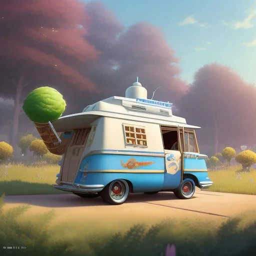 foodtruck icecream concept design, soft smooth lighting,centered.design by ART OF BOB KEHL style:.studio ghibli,andrea bonelli,Kilian Eng,Ohrai, korra character, style.