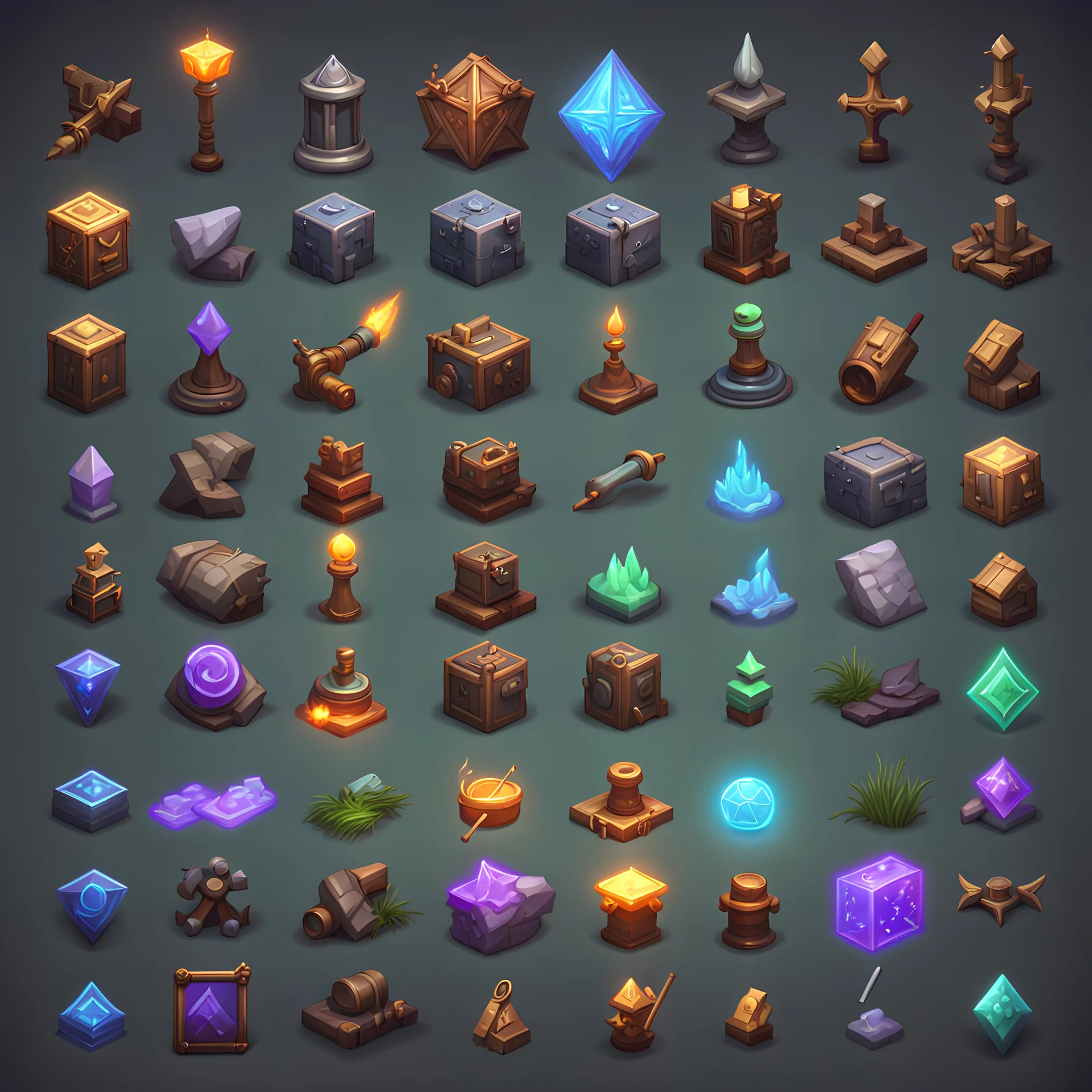 Mini symbols of random classes in rpg game , extra detailed ,8k resultion