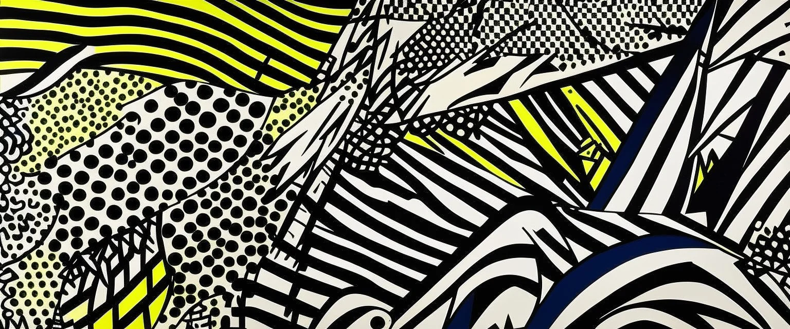 A black warped shadow dimension designed in Chinese paper art painted by Roy Lichtenstein