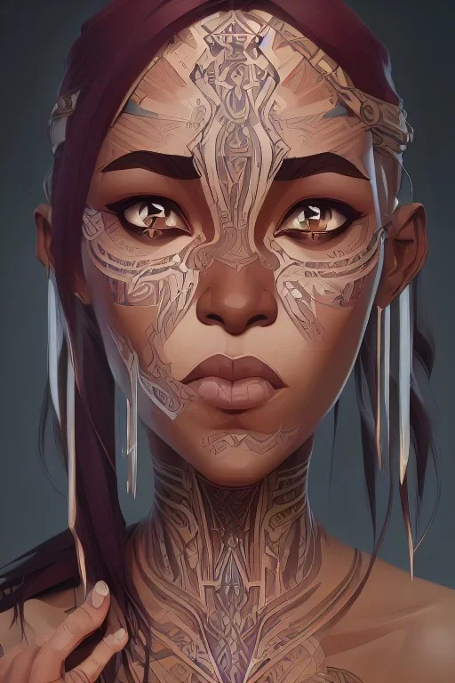 asymmetrical body nubian tribal tattooed young woman perfect eyes, intricate, elegant, highly detailed, digital painting, artstation, concept art, smooth, sharp focus, illustration, art by artgerm and greg rutkowski and alphonse mucha, 8 k