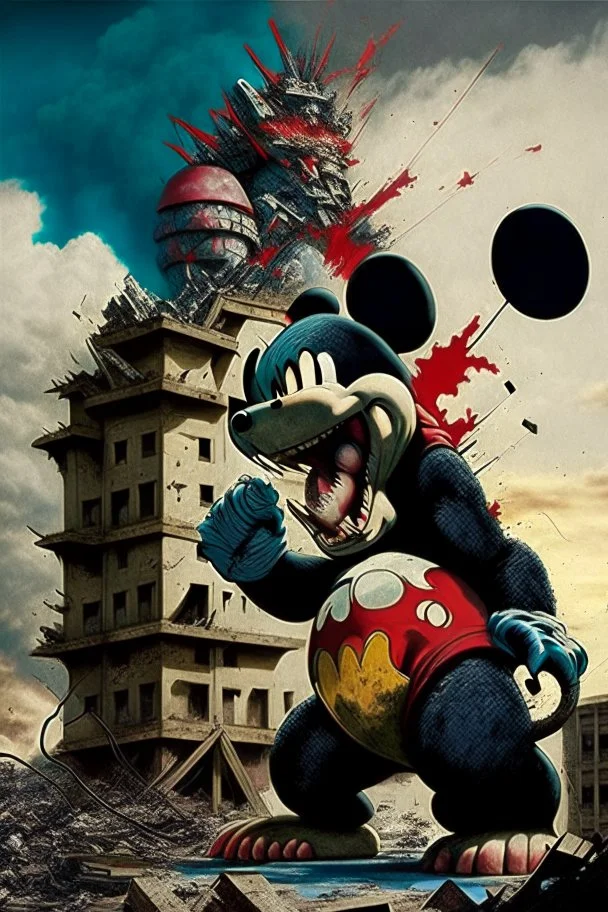 MICKEY MOUSE AS GODZILLA DESTROYING BUILDINGS IN SOUTH AFFRICA