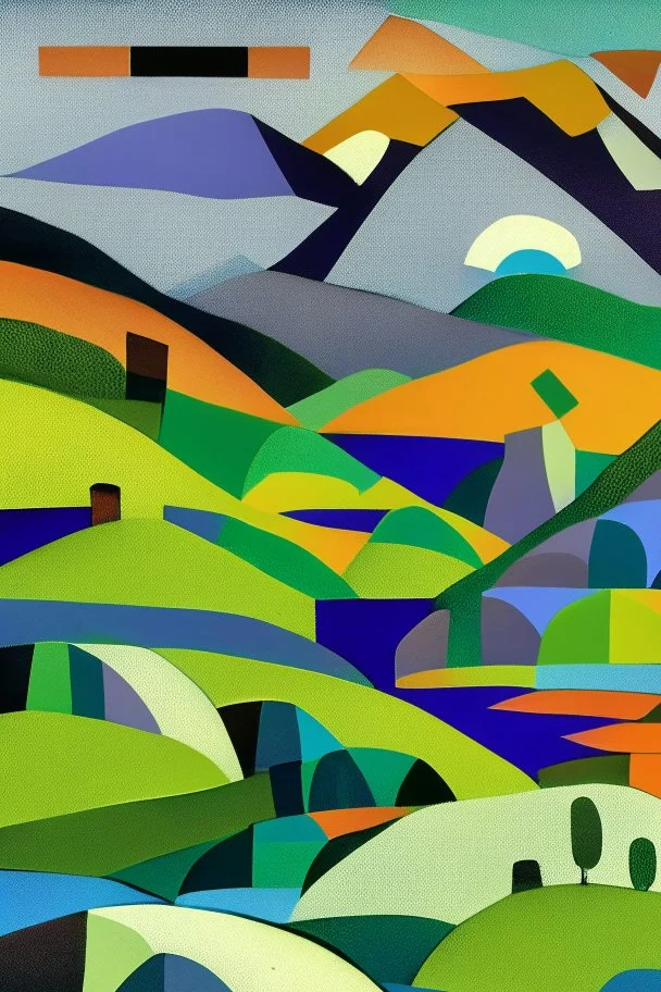 Lake District landscape in the style of Paul Klee