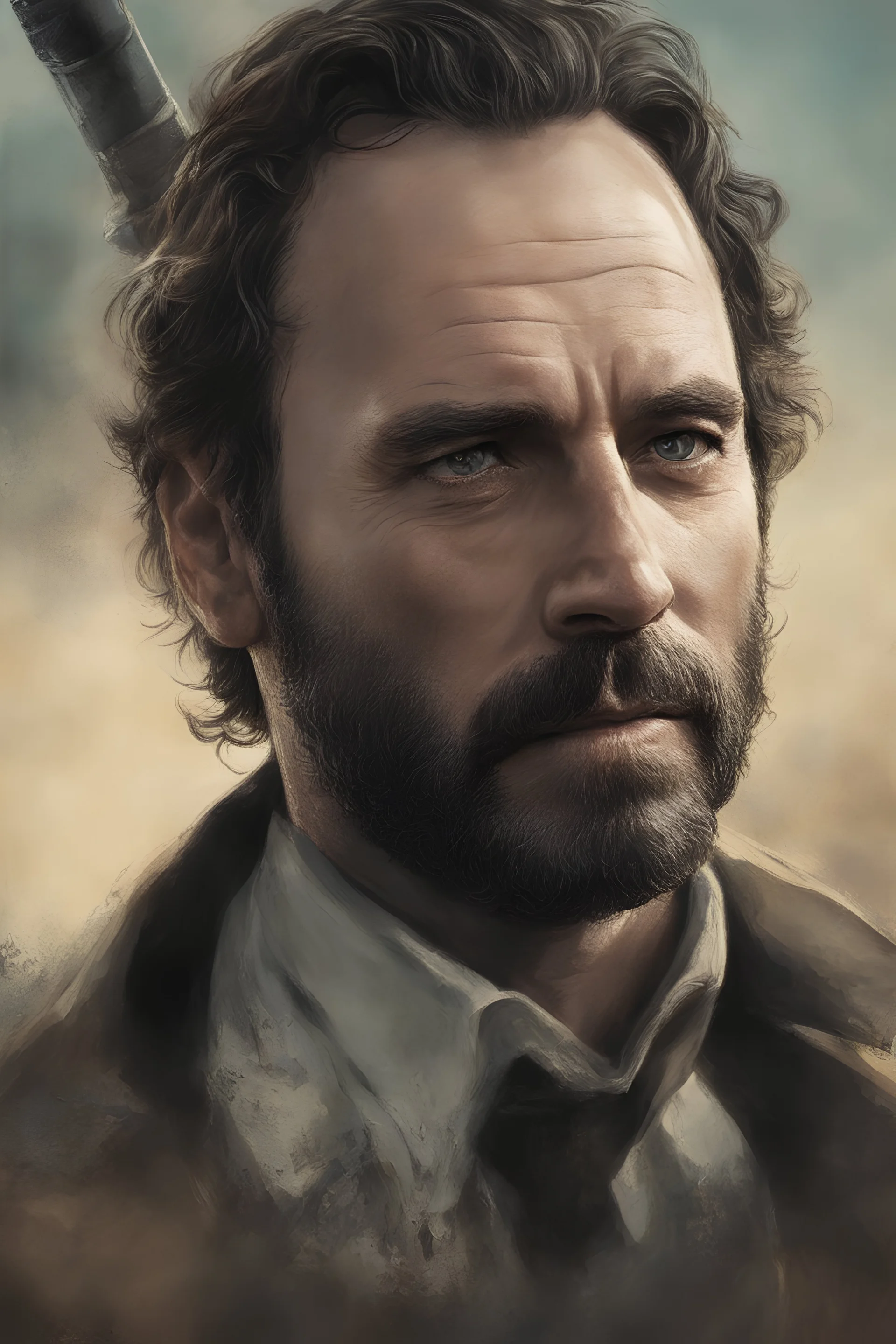 Andrew Lincoln as "Rick Grimes" movie poster (the walking dead) in the art style of Frank Frazetta