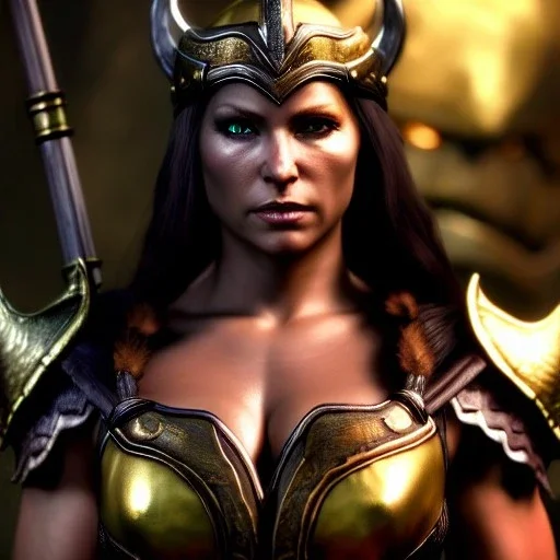 Ultra detailed fullbody Portrait in oil on canvas of Skyrim busty female Viking GreatHall ,extremely detailed digital painting,ultrarealistic skin,intense stare, extremely detailed face, crystal clear eyes, mystical colors ,perfectly centered image, perfect composition, rim light, beautiful lighting,masterpiece ,8k, stunning scene, raytracing, anatomically correct, in the style of Simon Bisley and Ohrai Noriyoshi and robert e howard and Steve Jung and Wizyakuza and uncannyknack.