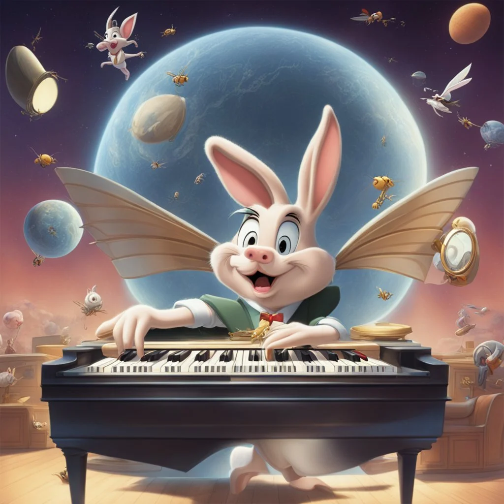 bugs bunny composer piano, diffrent planet, one swine pig piggy flying wasp angel