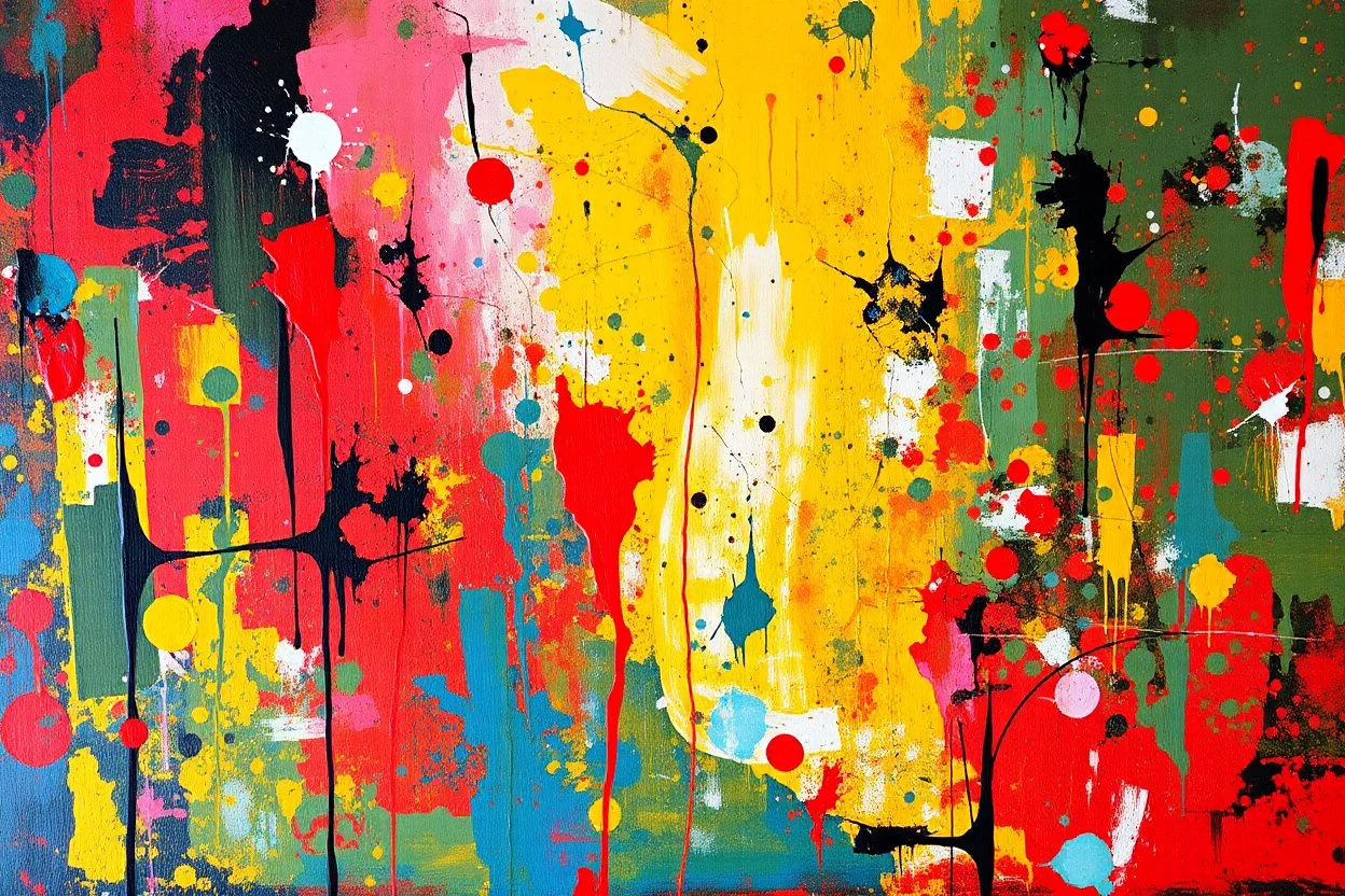 Abstract ….. painted with naive simple brushstrokes. Abstract expressionism, oil colors on canvas. . Splashes. Grunge. Intense colorful background. Disturbing, nostalgic. Scratches.