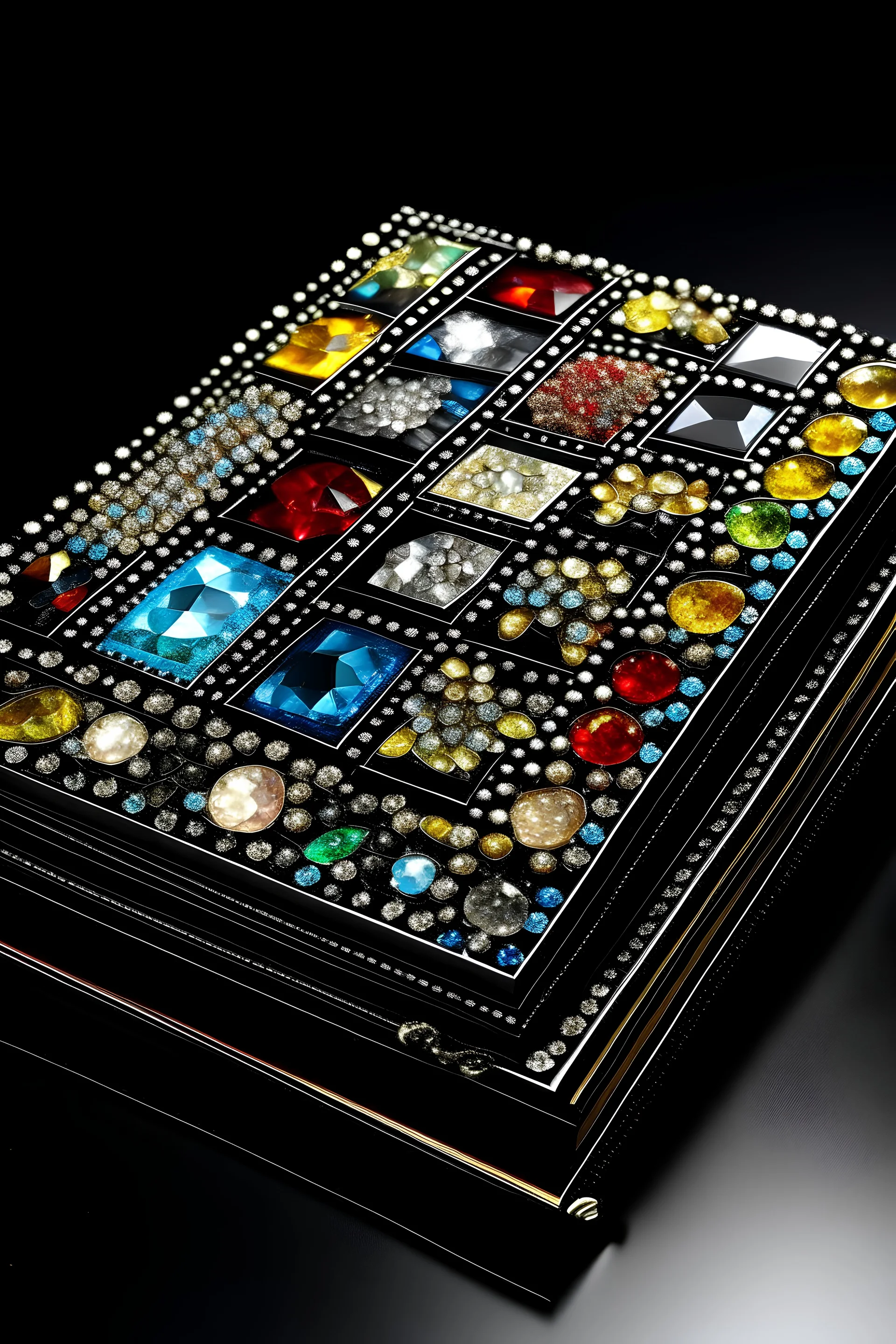 make a daimond painting logbook with diamonds and jewels of different colors with black background