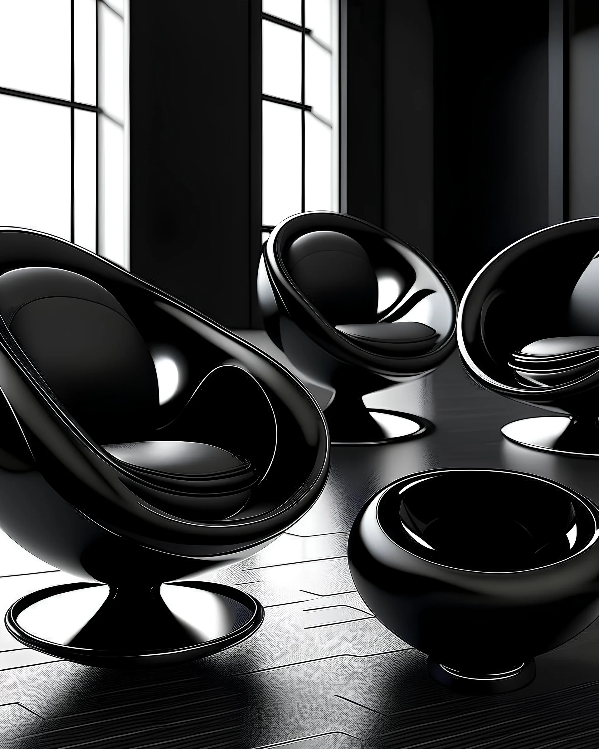42 sillas negras futuristas