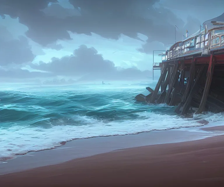 beach, storm, pier, boat