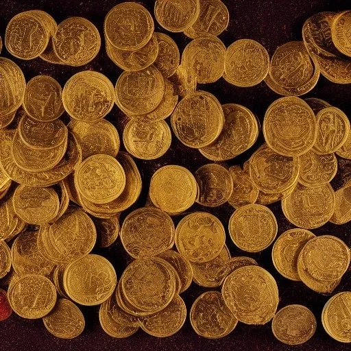 massive number of gold coins blood splatter