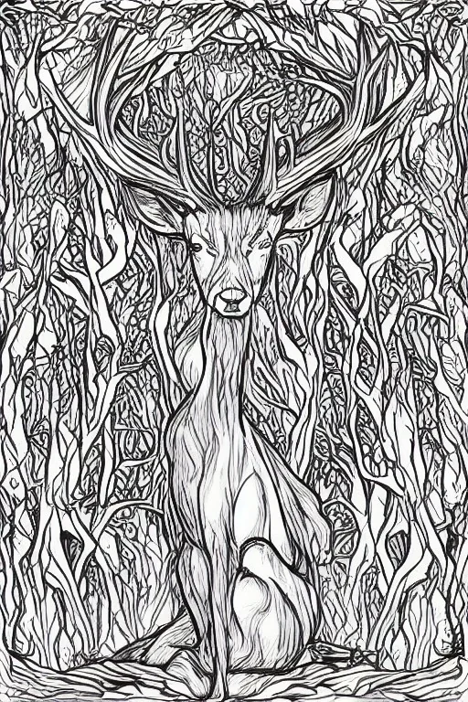 deer god anjel demon line art forest