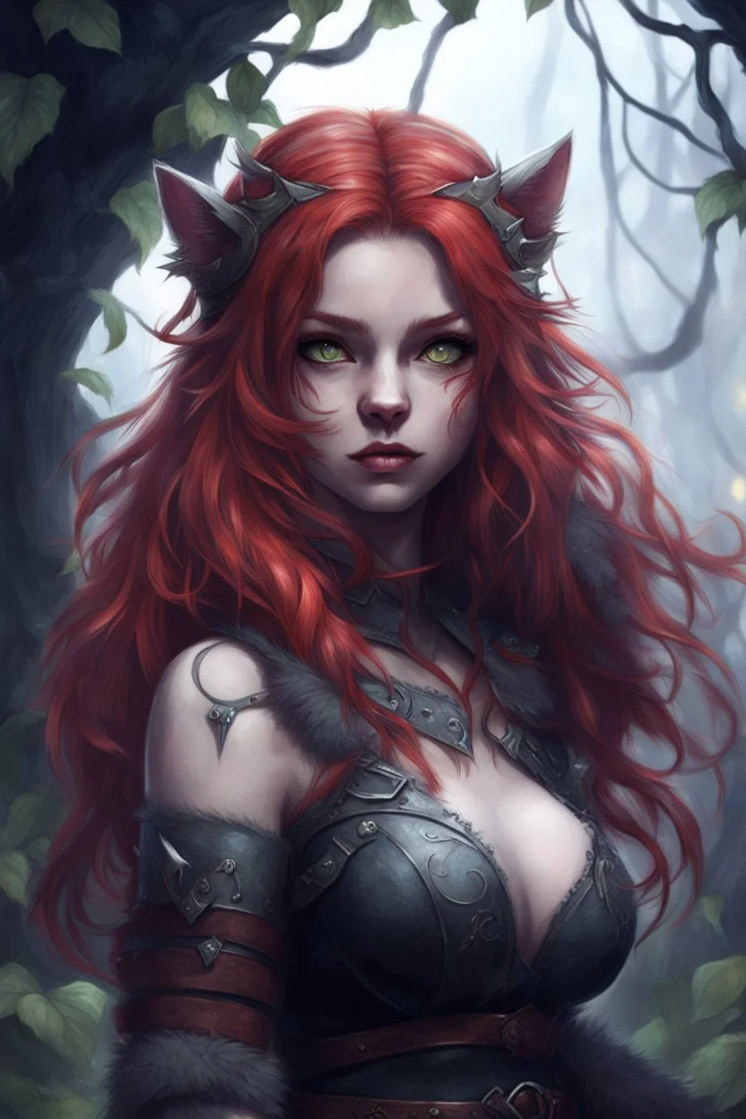 CAT GIRL, FANTASY, VINES, SOULLESS, FLUFFY TAIL, VIKING RED HAIR, METAL