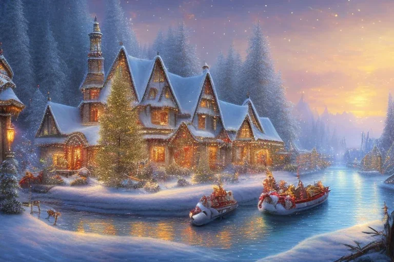 Christmas village river mountain