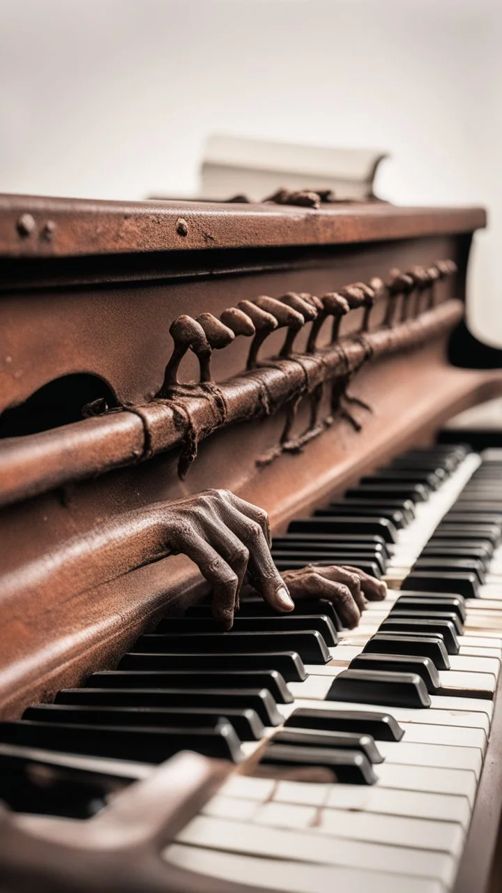 Ugly , Evil rusted hands playing on an old piano keyboard