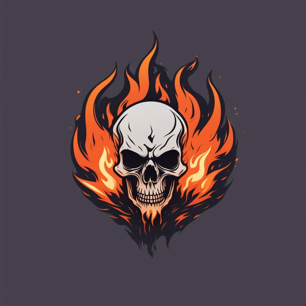 minimalistic burning screaming skull flame cyberpunk logo