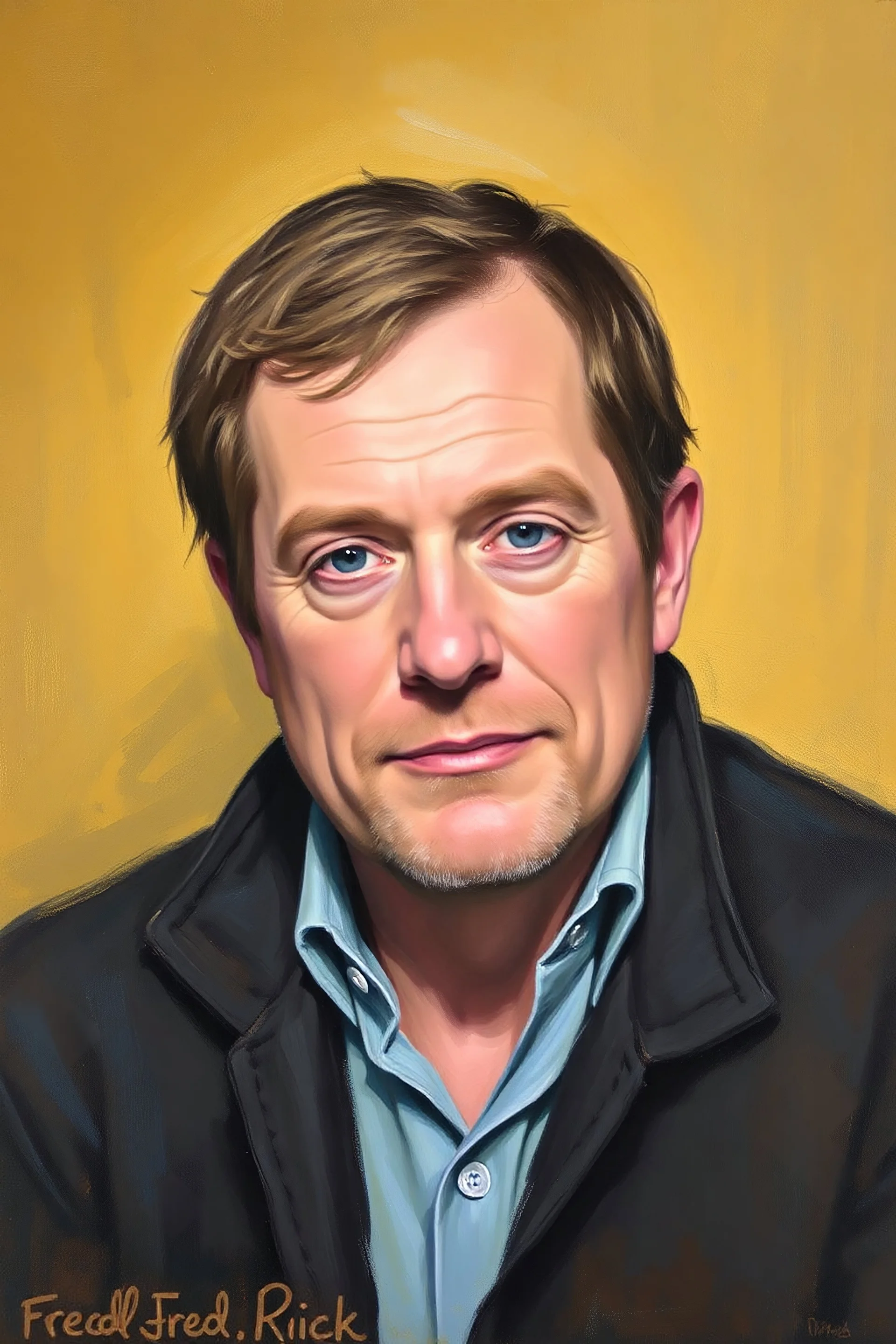 Fred Rick facial portrait, oil on canvas by Flan Ders