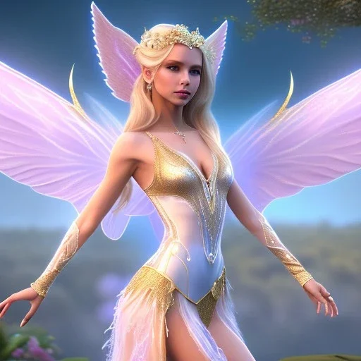 beautiful fairy very etheric, nice smiling, long blond hair, magic glamour pink make up, delicate colors, complete vision of very transparent and big wings, beautiful glamour transparent dress, ultra sharp focus, 8k, unreal engine 5, extremely sharp detail, light effect, soft light atmosphere, smooth, full of details, face in front, complete vision of face and hair and of the body