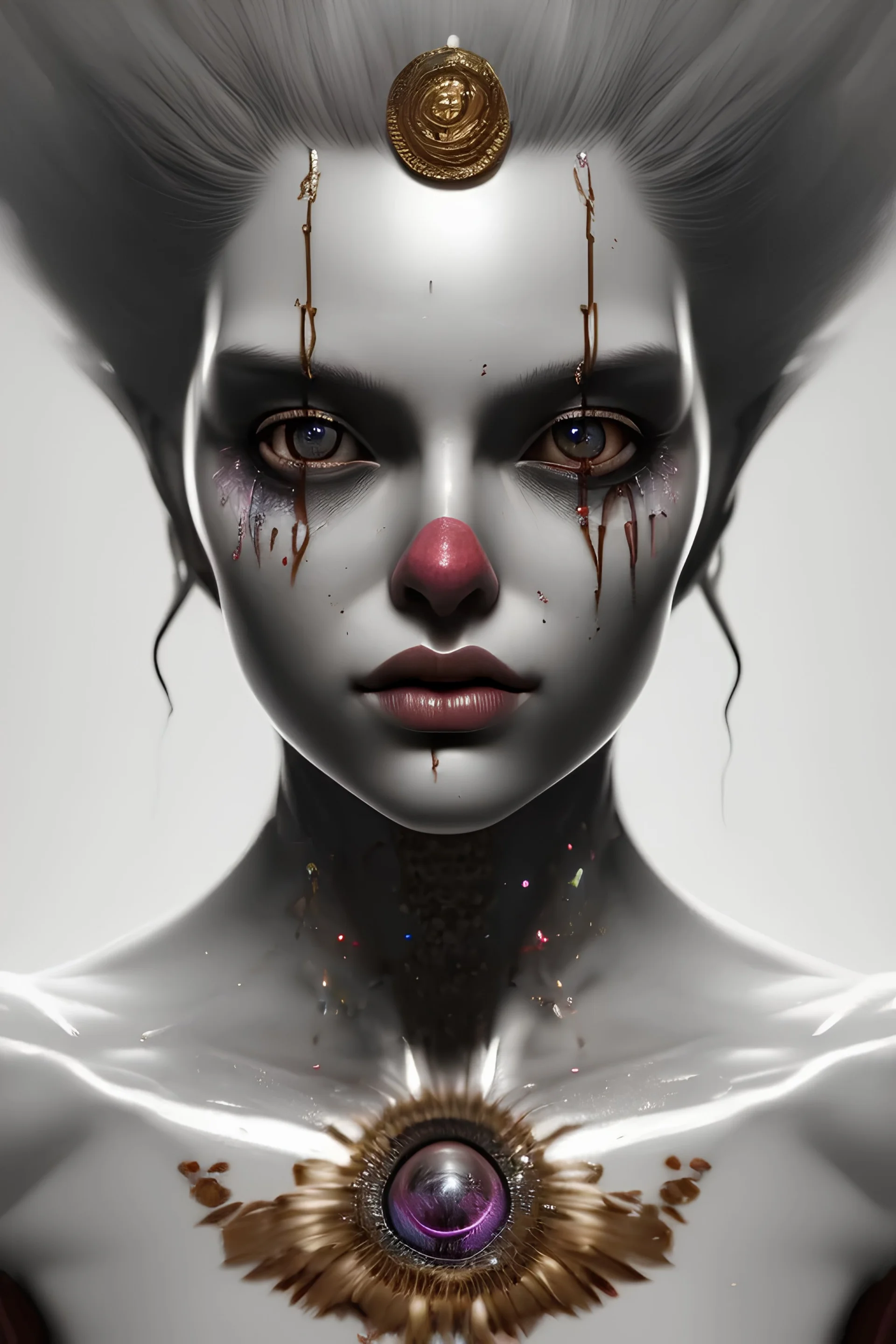 a Photorealistic dramatic hyperrealistic criyng clown paint ,Crystal black eyes, elegant, by WLOP,Artgerm,Greg Rutkowski, Beautiful dynamic,shadows,Artstation,concept design art,Octane render,8K