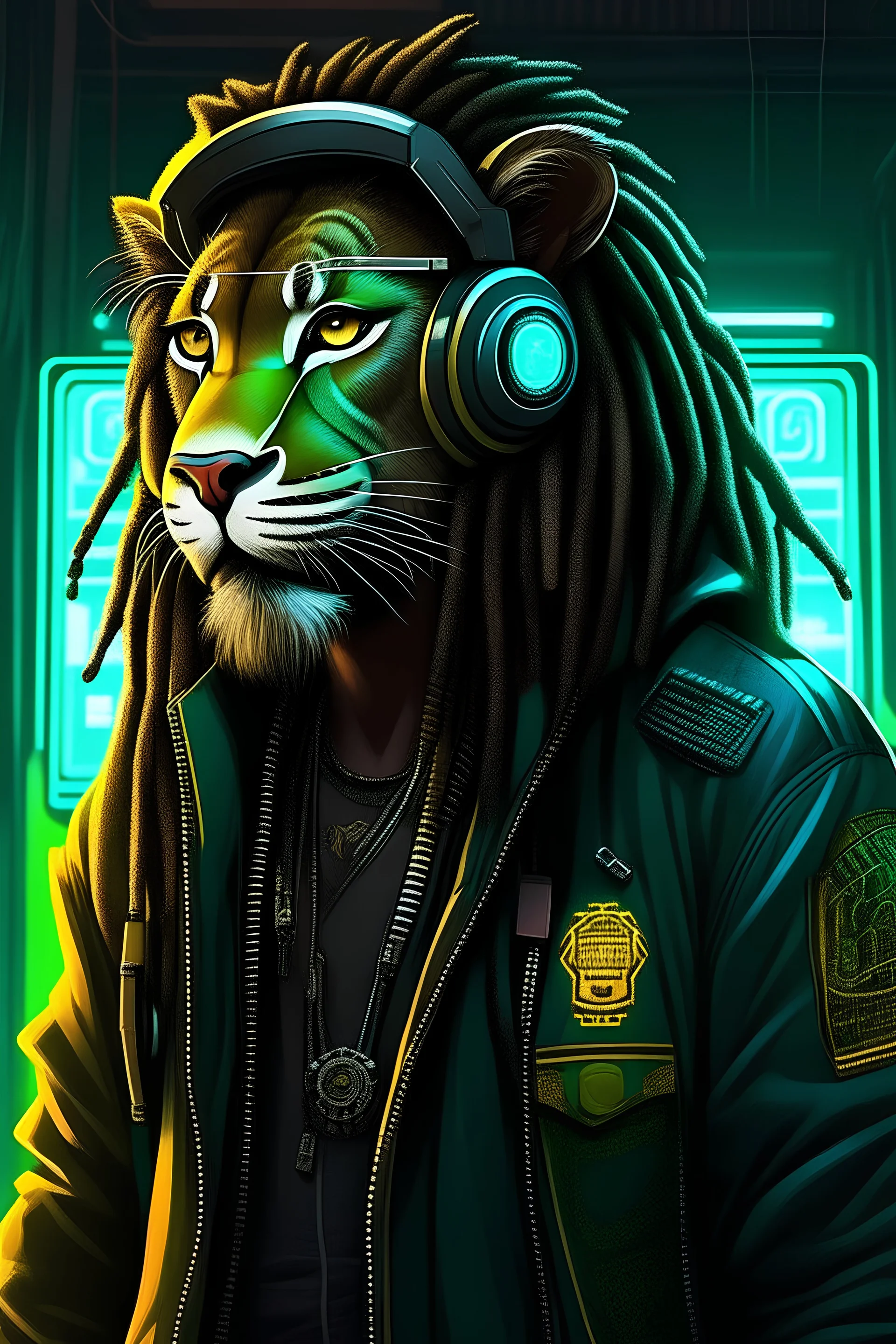 Hip hop cyberpunk lion