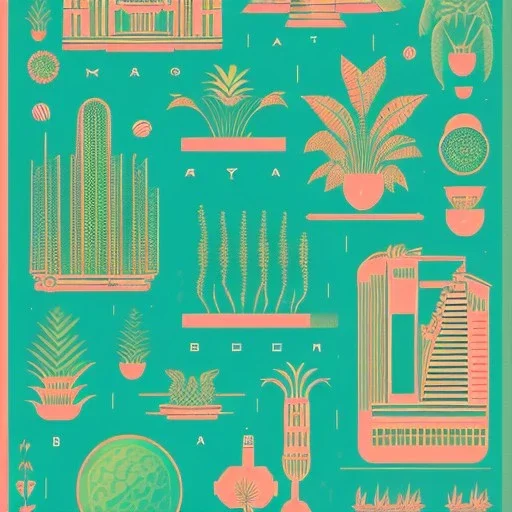 tropical city, latino, plants, streets, risograph poster, flat design, 2 colors