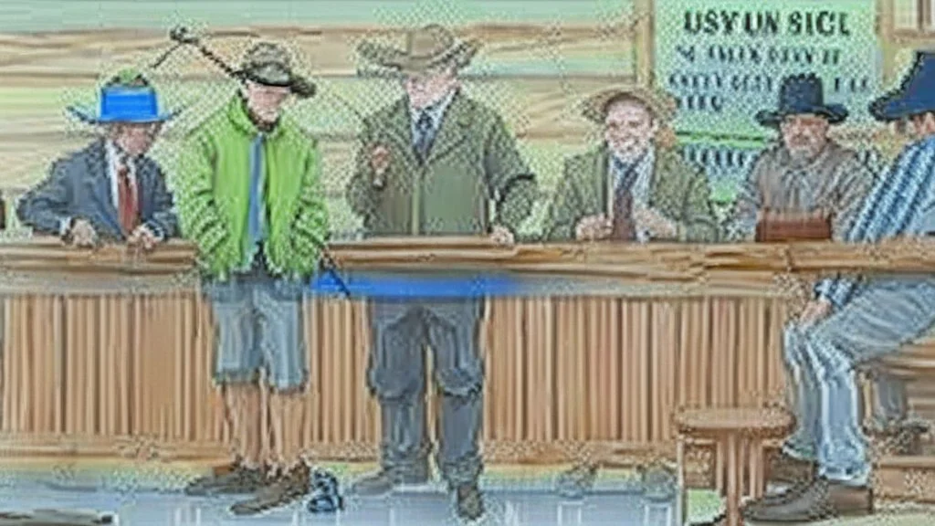 fishing club in court with judge