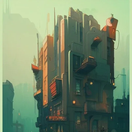 Modernist city+Book illustration by Gediminas Pranckevičius, Jean Baptiste Monge, Brian Kesinger, Anton fadeev, Kilian Eng, strong lines, high contrast vibrant colors, highly detailed, 16k resolution, trending on behance