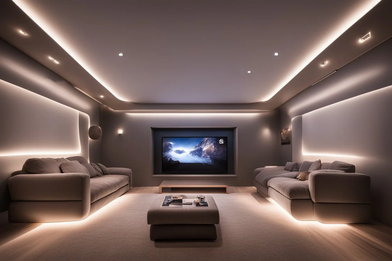 dedicated home cinema room with LED ambient lighting in the walls make sure the room is completely symmetrical