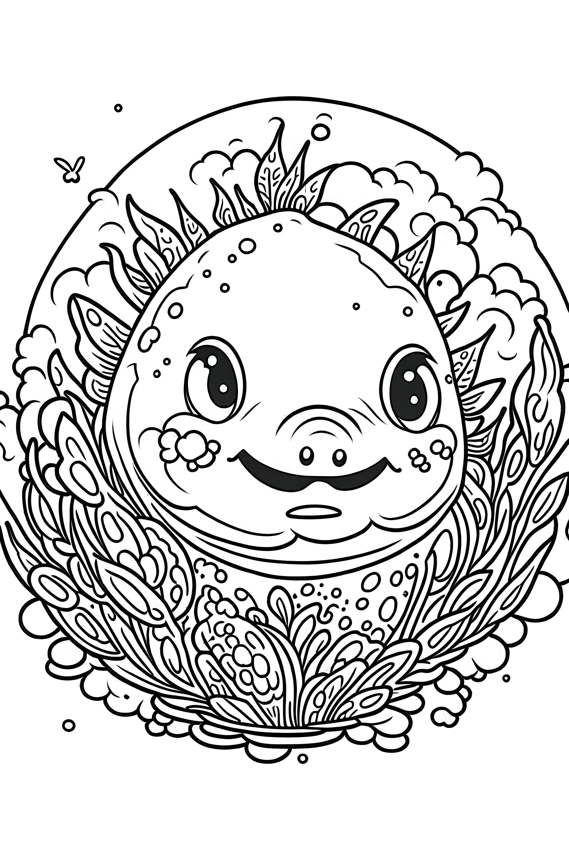 A black-and-white outlined drawing of ferricious lumas for kid's colouring books