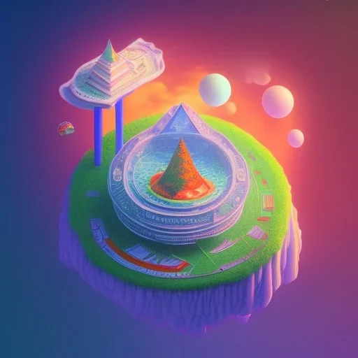 100mm photo of isometric floating island in the sky, surreal pizza with pizza, intricate, high detail, behance, microworlds smooth, macro sharp focus, centered