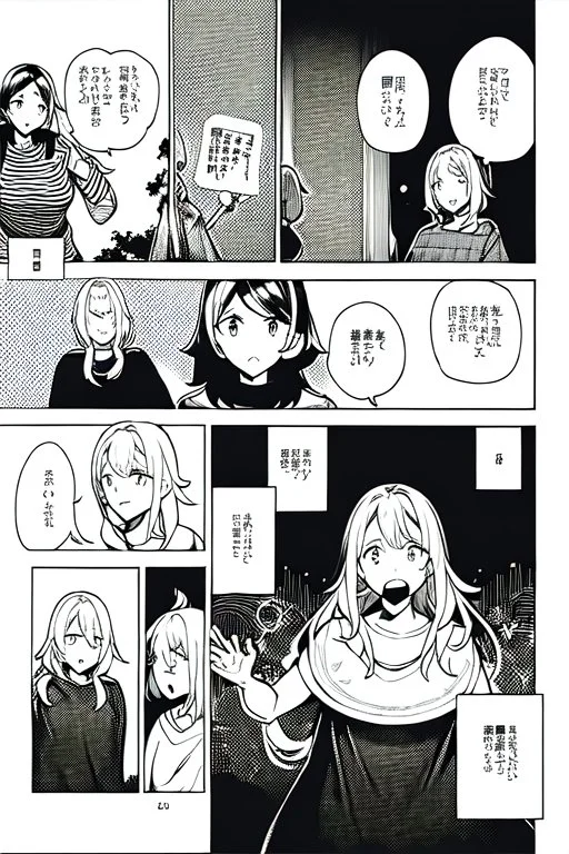 casual girl surprised, greyscale, manga page